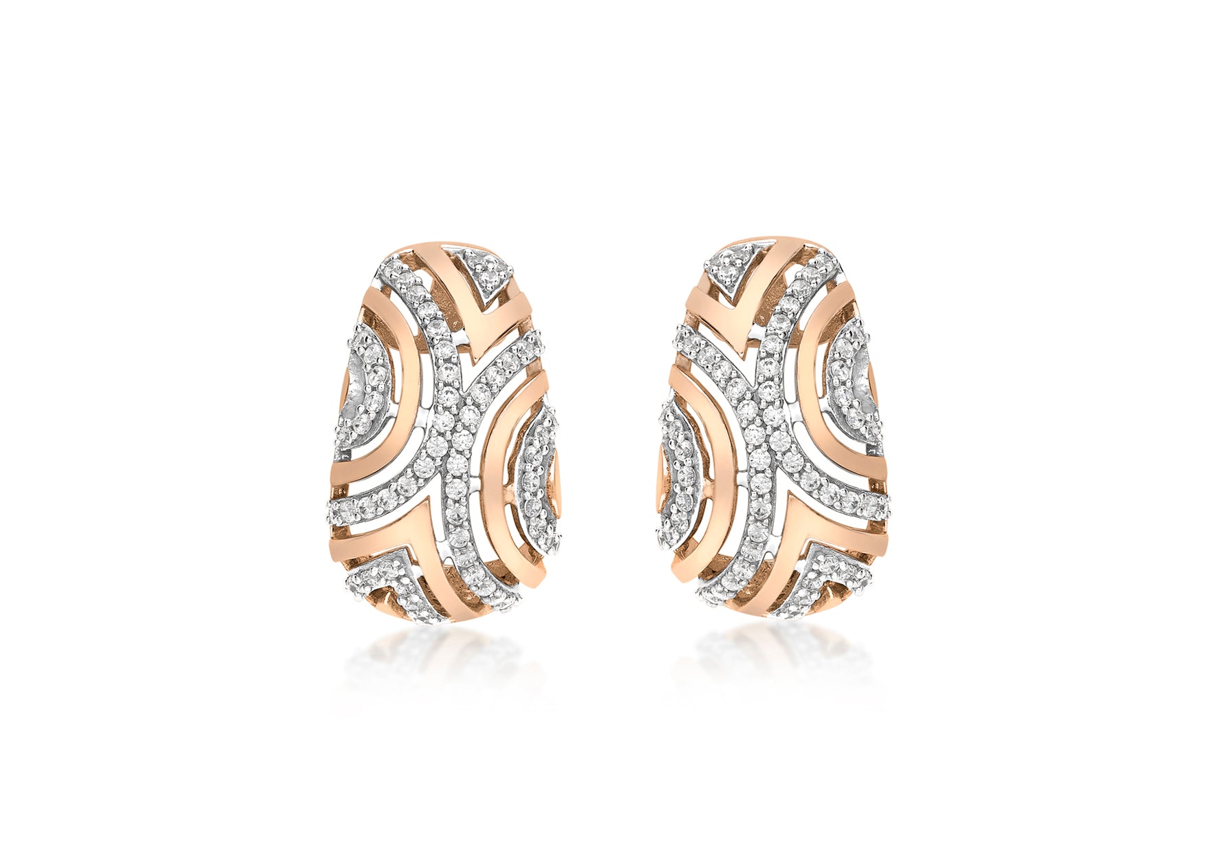9ct Rose Gold Zirconia  CutoCut urved Drop Earrings