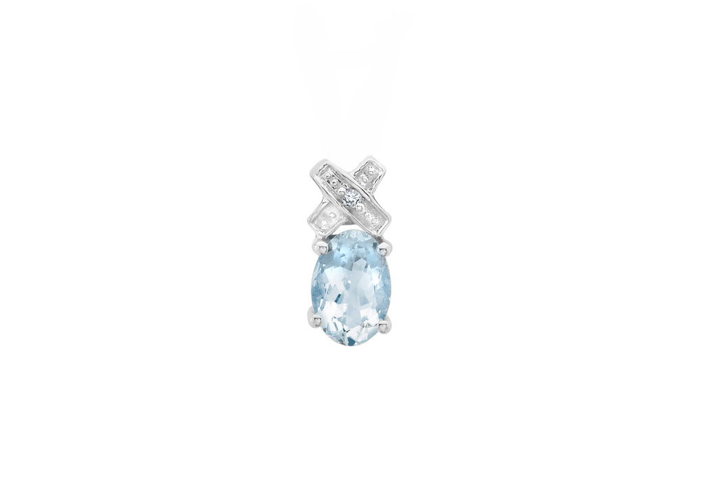 9ct White Gold 0.005t Diamond and Aquamarine Kiss Pendant