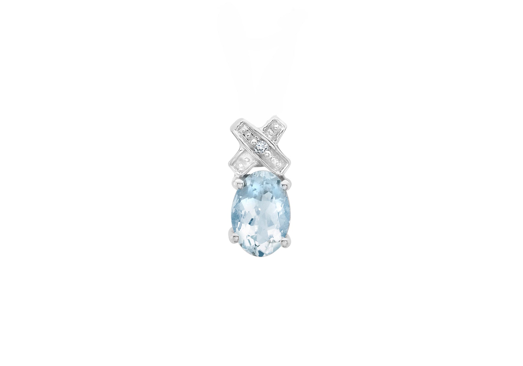 9ct White Gold 0.005t Diamond and Aquamarine Kiss Pendant