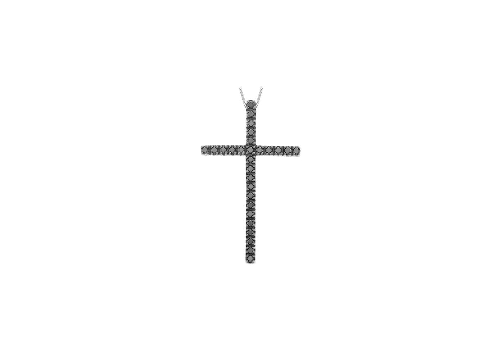 9ct White Gold 0.48t Black Diamond Cross Pendant