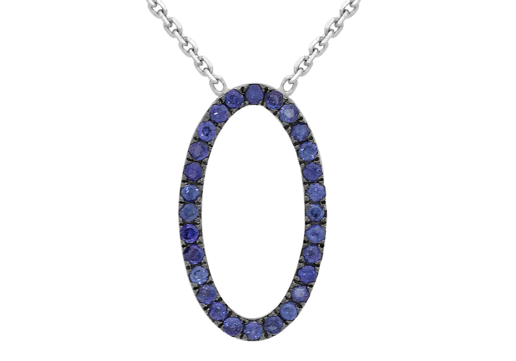 9ct White Gold Oval Sapphire Adjustable Necklet 41m/16"9