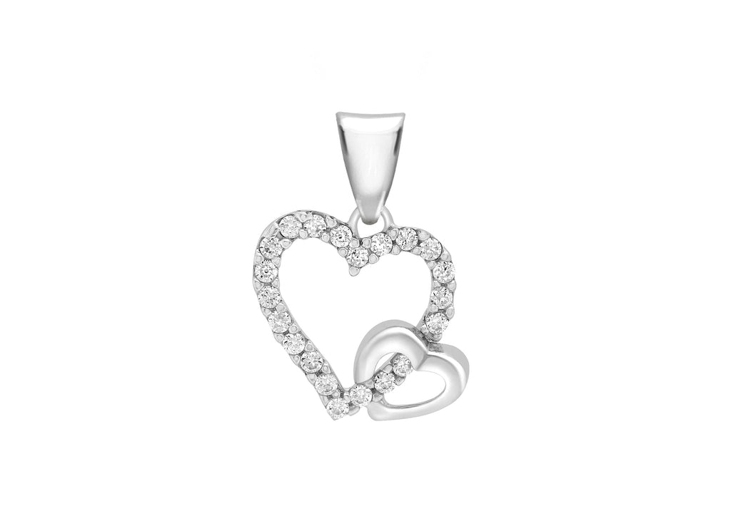 9ct White Gold Zirconia  Double-Heart Pendant