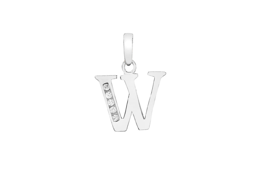 9ct White Gold Zirconia  12.8mm x 17.5mm 'W' Initial Pendant