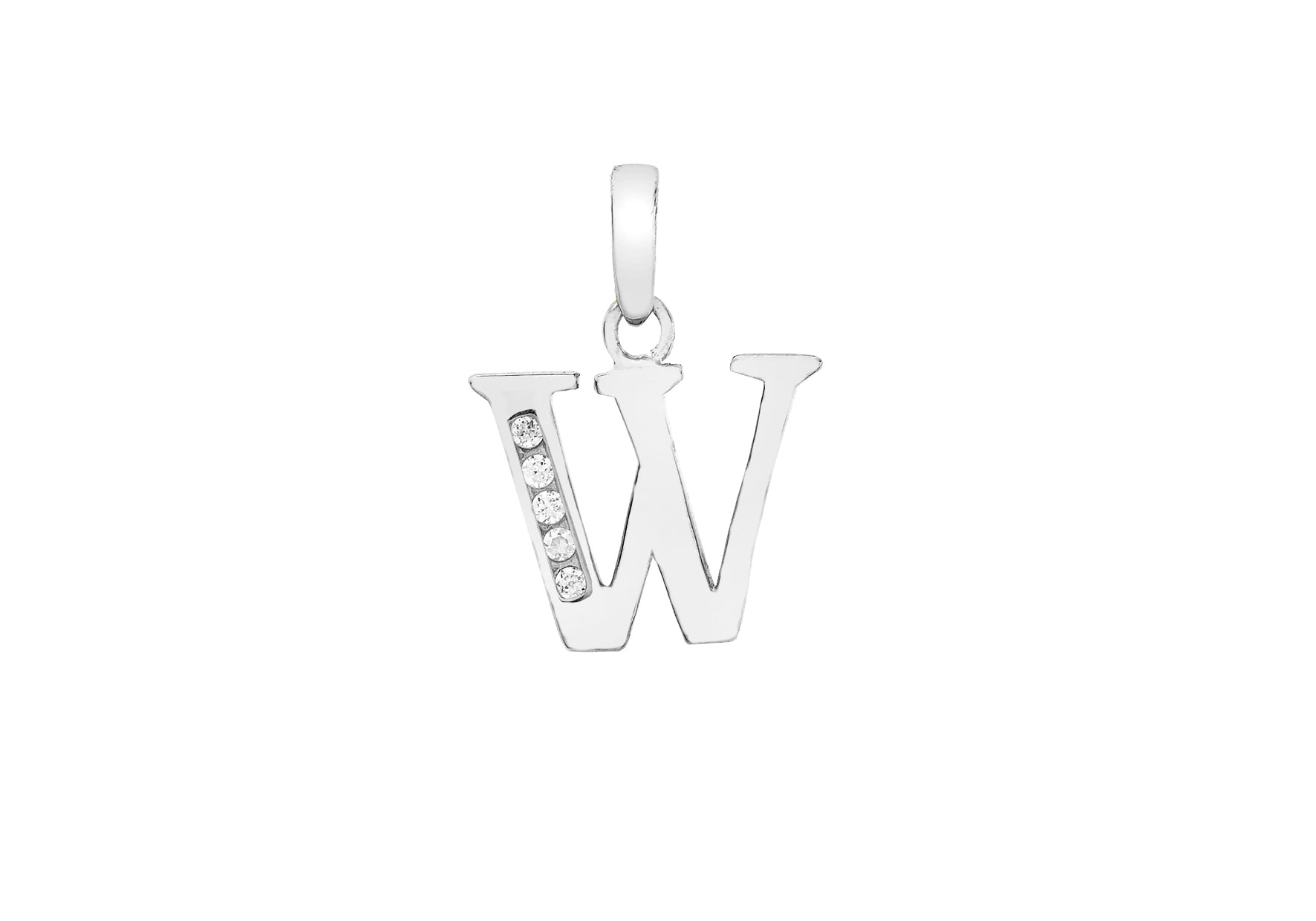 9ct White Gold Zirconia  12.8mm x 17.5mm 'W' Initial Pendant