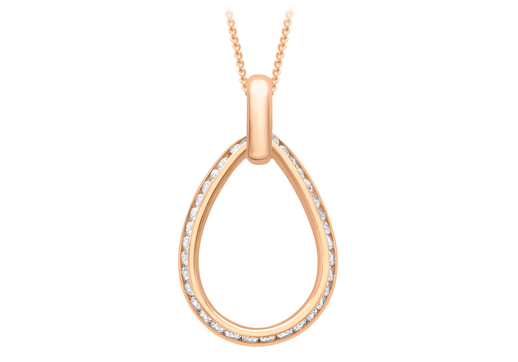 9ct Rose Gold Zirconia Outline Teardrop Pendant