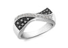 9ct White Gold 0.25t Black and White Diamond Crossover Wave Ring