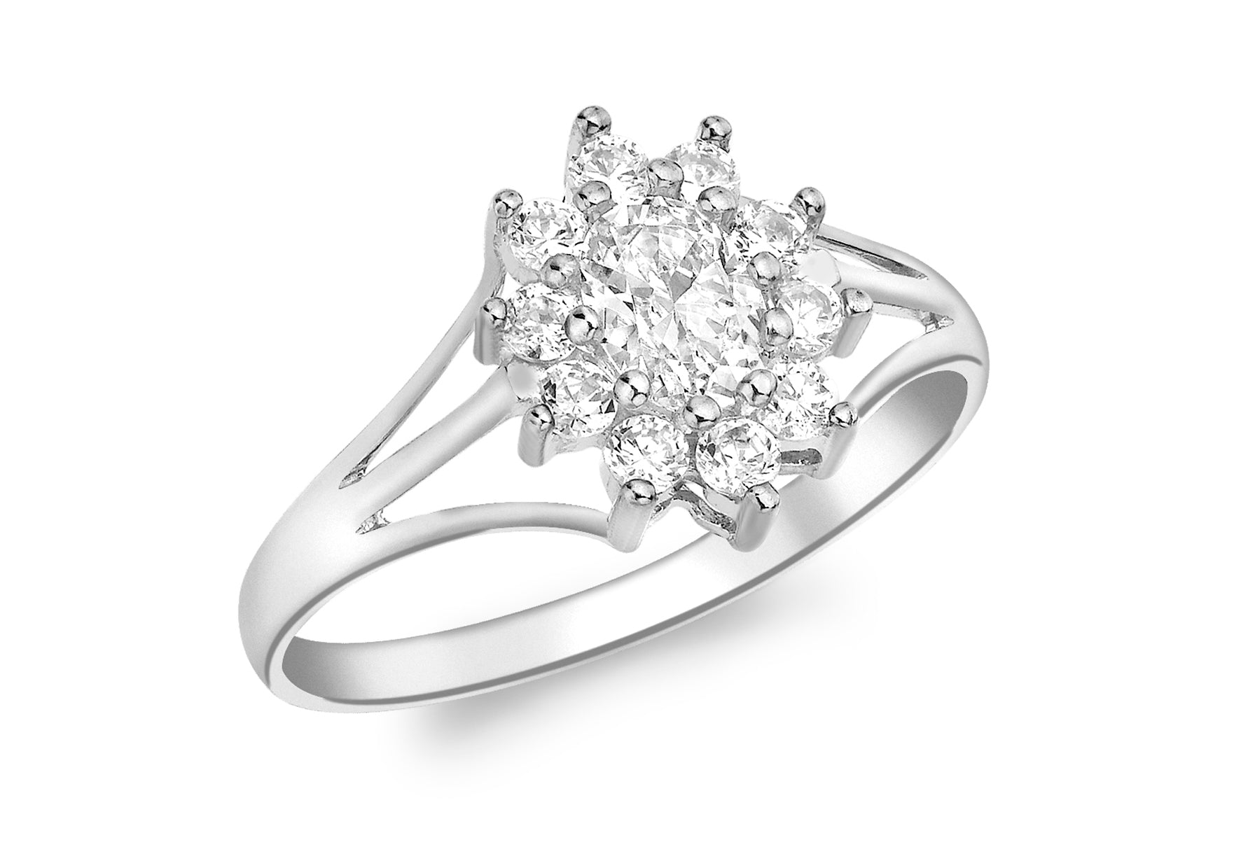 9ct White Gold Zirconia  Flower Cluster Ring
