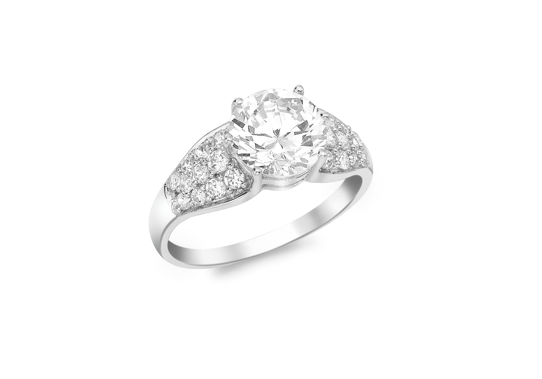 9ct White Gold Zirconia  Solitaire Pave Set Ring