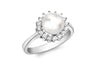 9ct White Gold Pearl with Zirconia  Surrounding Round Zirconia  Ring