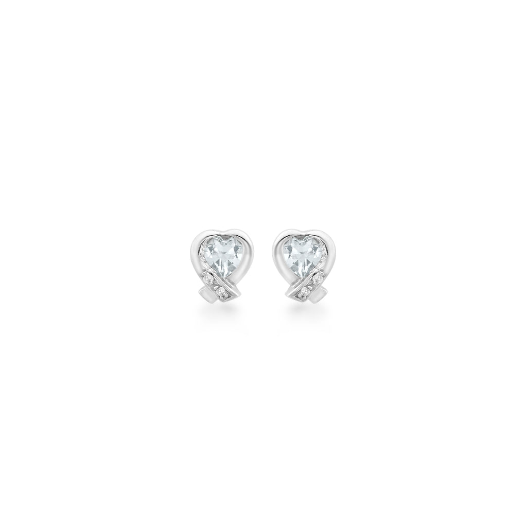 9ct White Gold 0.015ct Diamond and 0.45ct Aquamarine Heart Stud Earrings