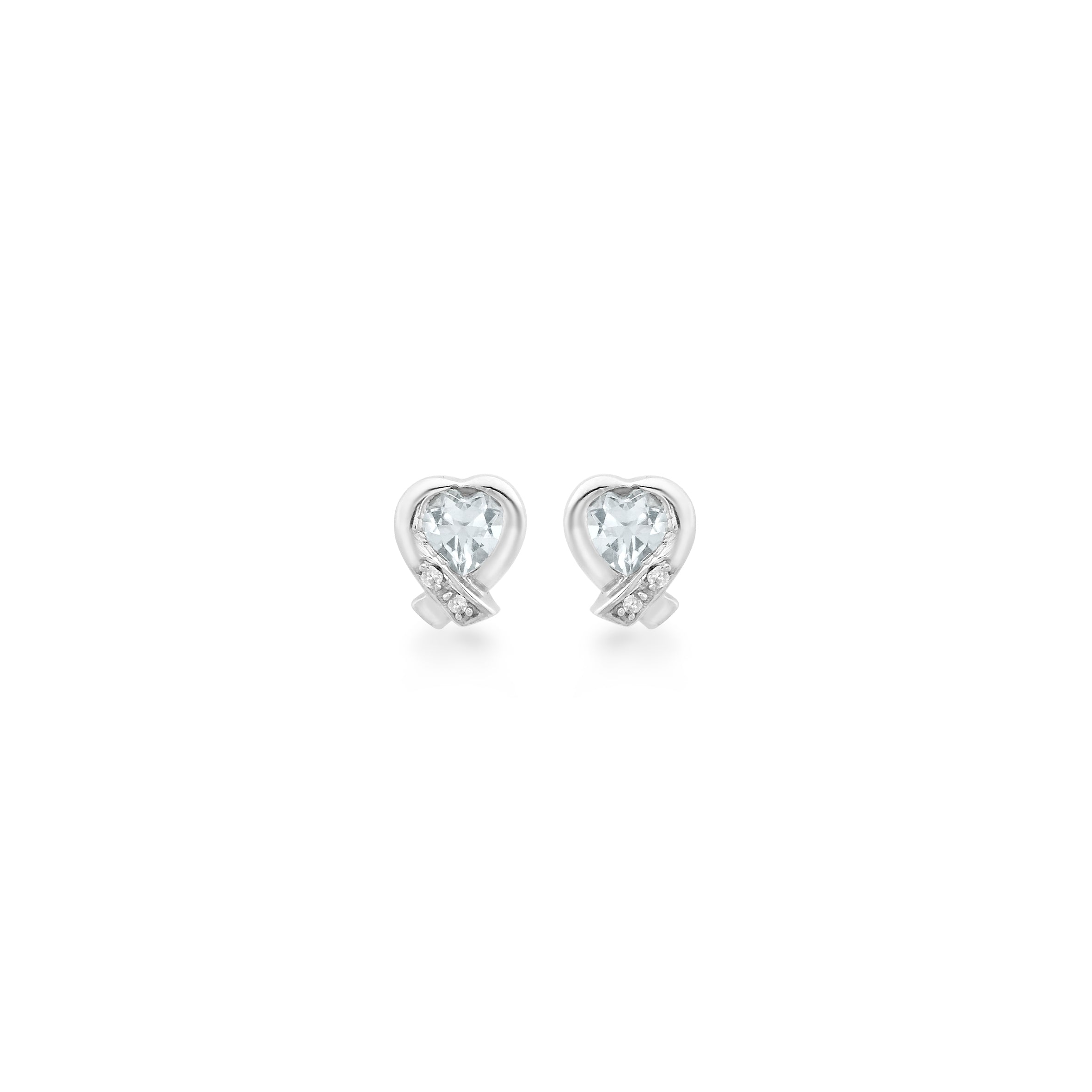 9ct White Gold 0.015ct Diamond and 0.45ct Aquamarine Heart Stud Earrings