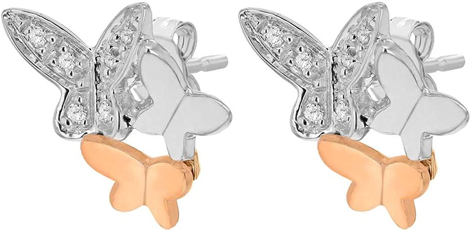 9ct 2-Colour Gold 0.05ct Diamond Butterfly Stud Earrings