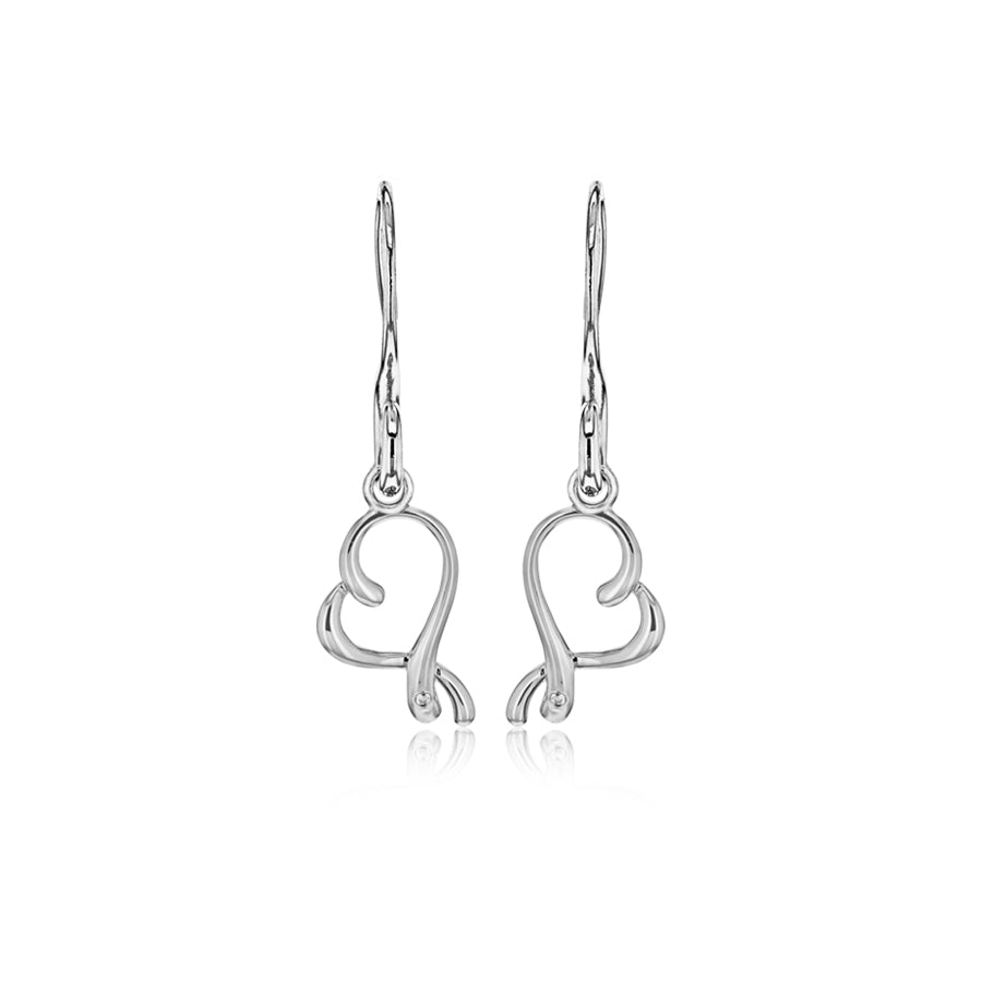 Open Heart Drop Earrings Hand-Set With A Diamond Accent