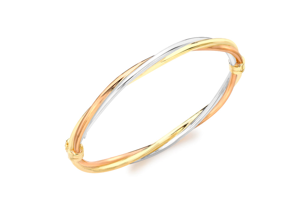9ct Tri-Colour Gold Twist Tube Bangle