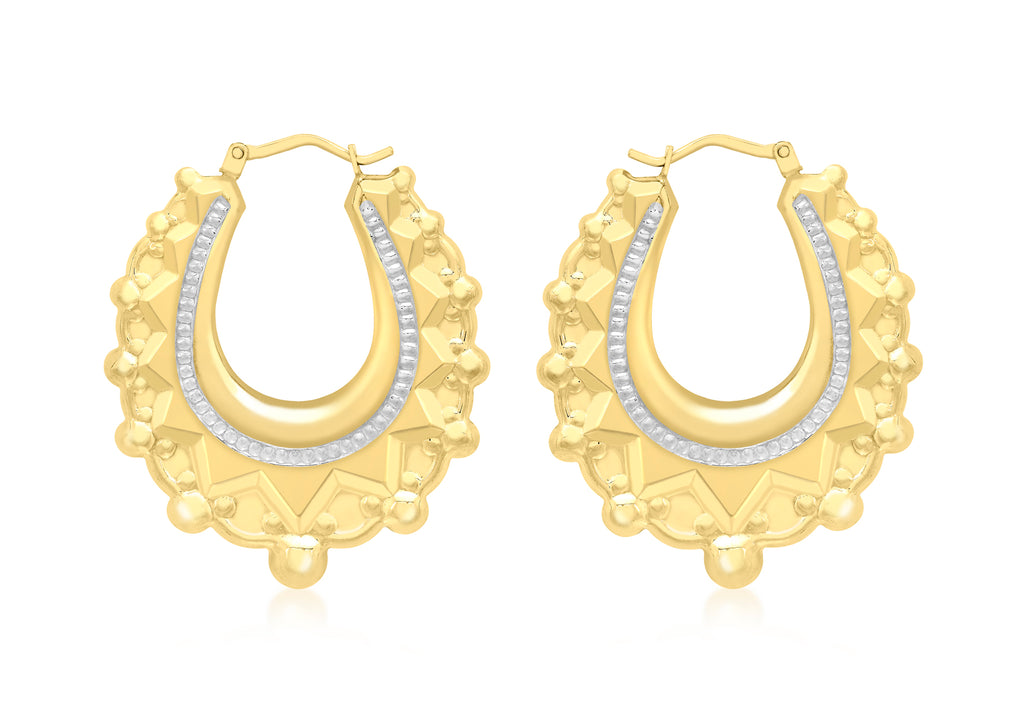 18ct 2-Tone Gold Ball Pattern Creole Earrings