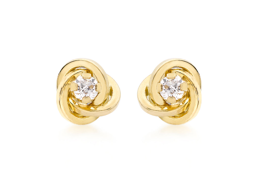 18ct Yellow Gold Zirconia  Set Knot Stud Earrings