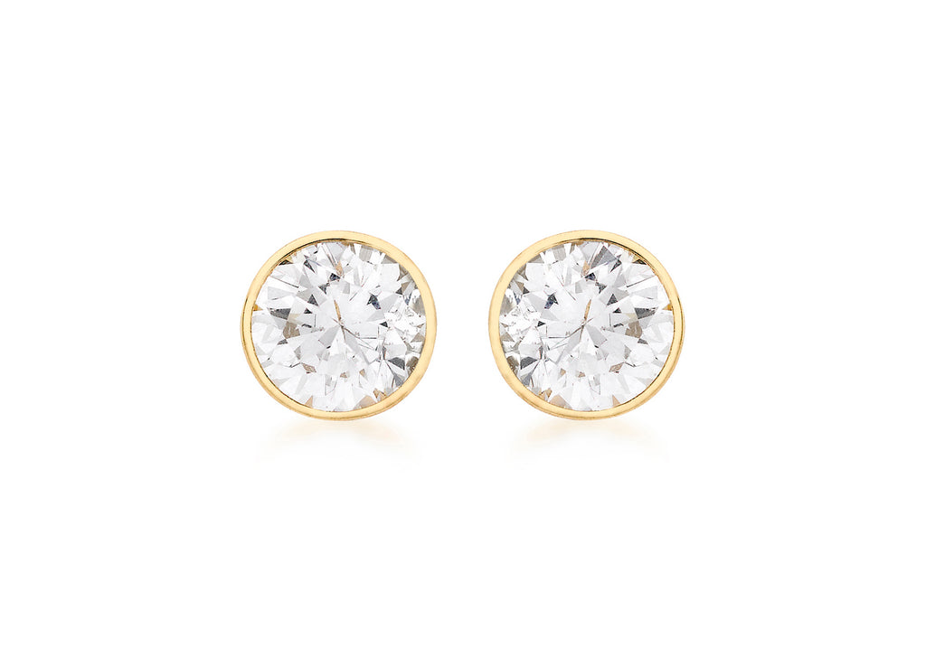 18ct Yellow Gold Zirconia  7mm Stud Earrings