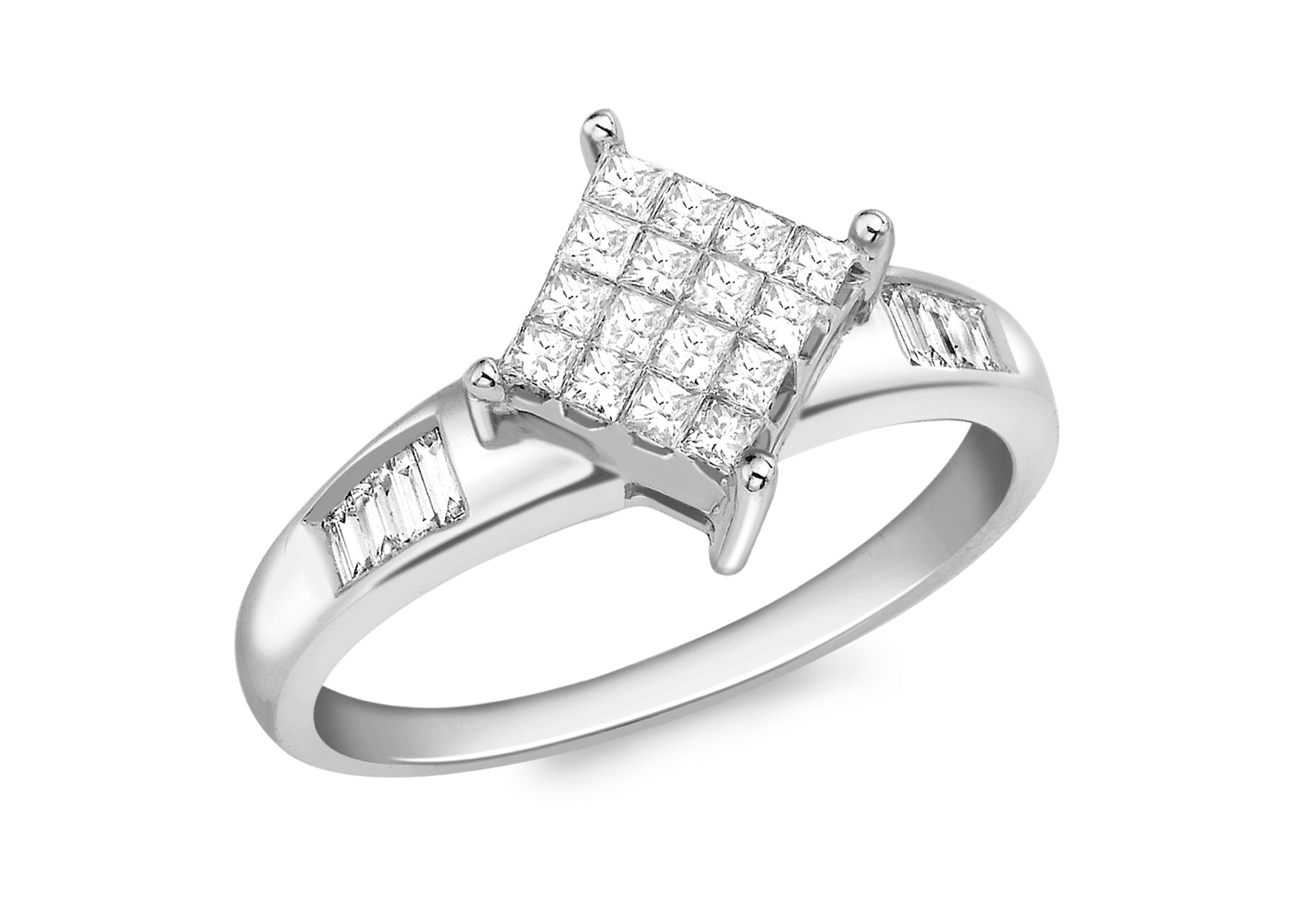 Baguette Cut Diamond Invisible Set Ring 18ct White Gold