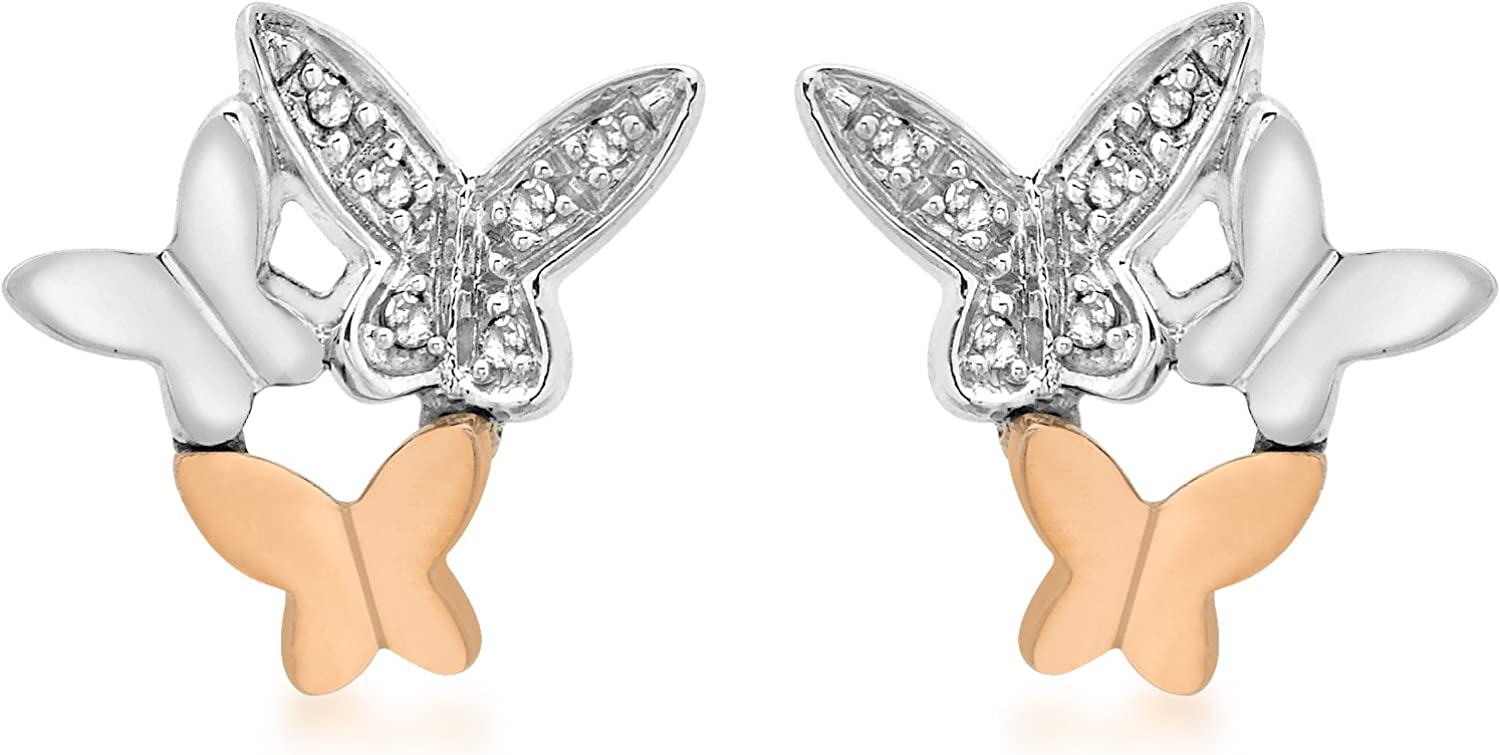 9ct 2-Colour Gold 0.05ct Diamond Butterfly Stud Earrings