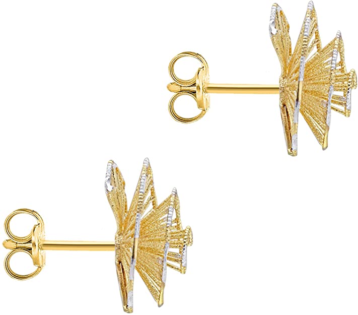 9ct 2-Tone Gold Lace Swirl Teardrop Stud Earrings