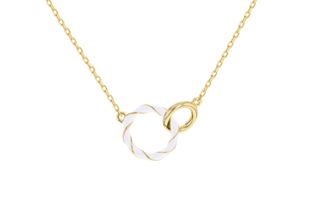 Yellow Gold Plated Sterling Silver White Double Interlocked Rings Pendant