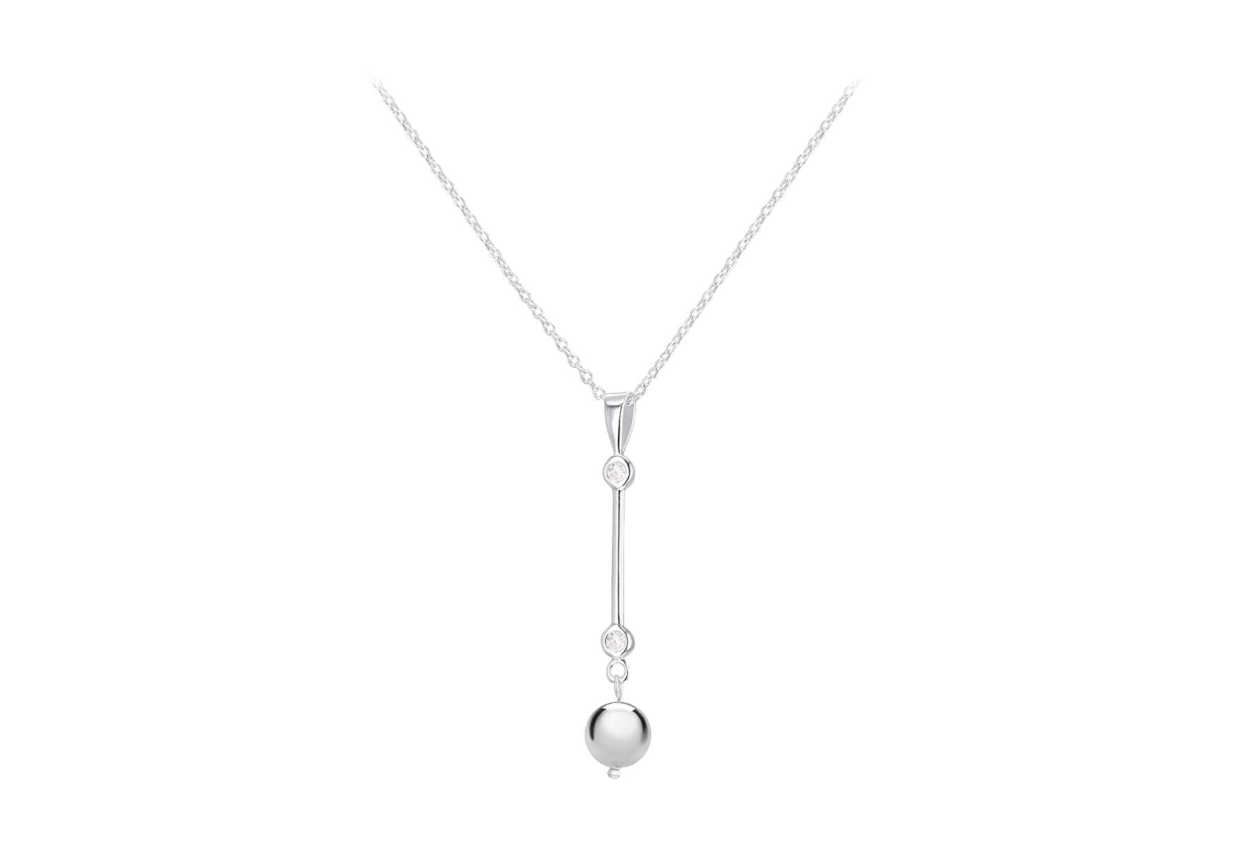 cSterling Silver Zirconia  Set Drop Pendant Necklace