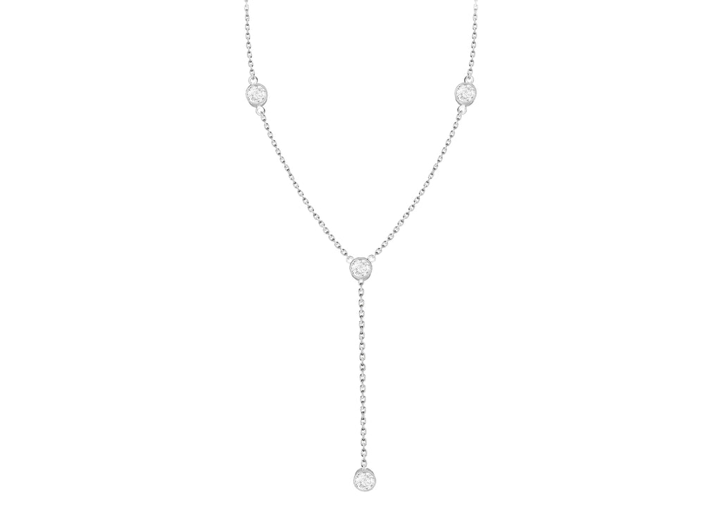 Sterling Silver Four Zirconia  Belcher  Chain Necklace  43m/17"9