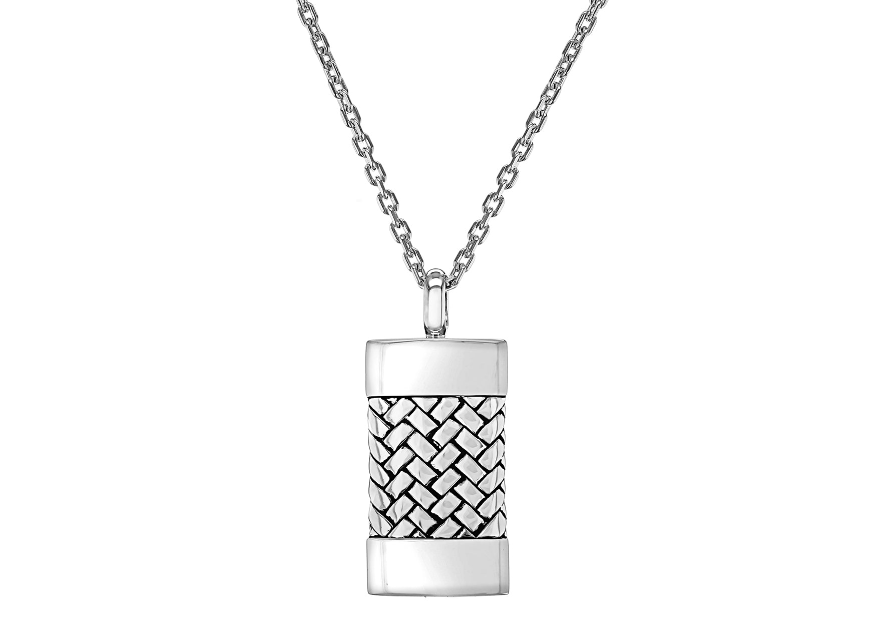 Sterling Silver Herringbone Dog Tag Adjustable Necklace