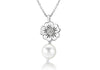 Sterling Silver Rhodium Plated Zirconia  and Pearl Flower Necklace  41m/169