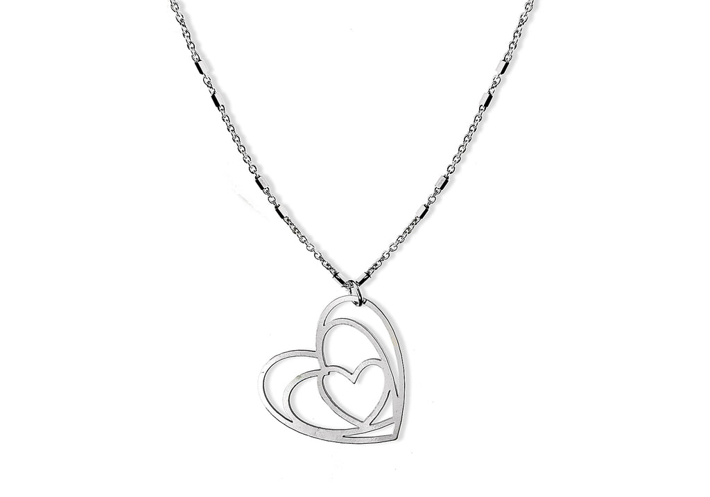 Sterling Silver Flat Triple Swirl Heart Necklace  46m/18"9
