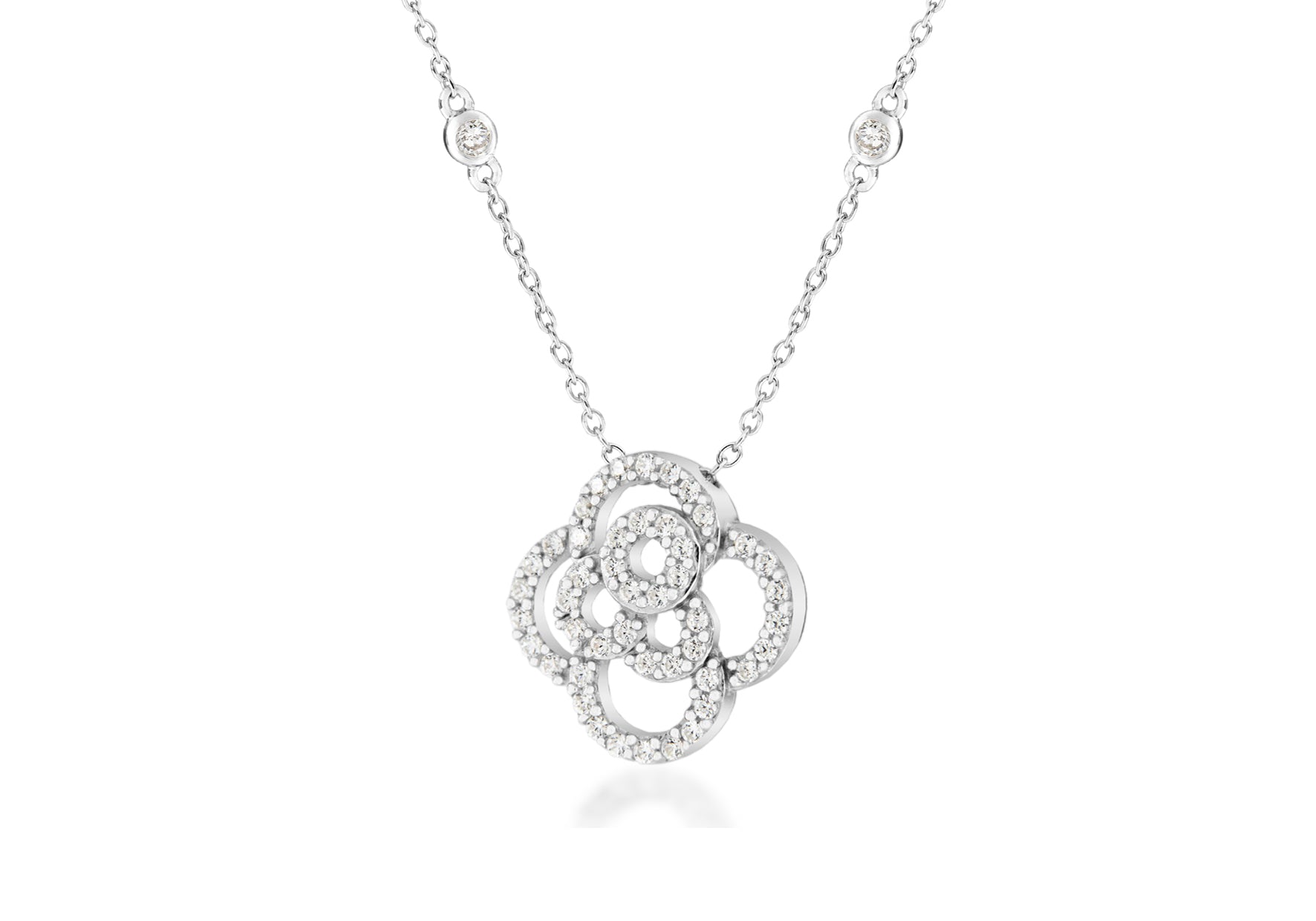 Sterling Silver Zirconia  Flower Slider Pendant on Chain Necklace  42m/16.59