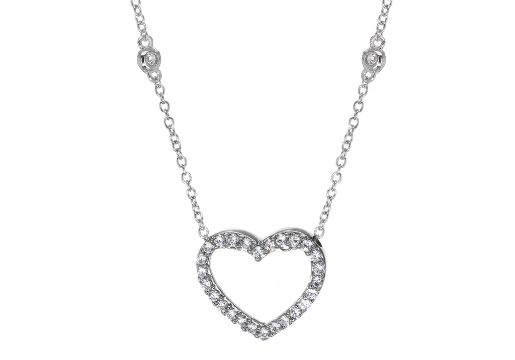Sterling Silver Zirconia Heart Slider Pendant on Chain Necklace 