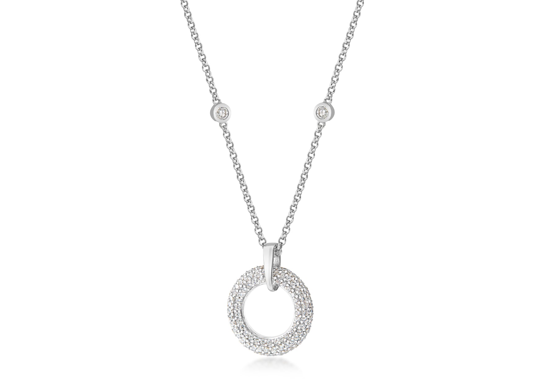 Sterling Silver Zirconia  Circle Slider Pendant on Chain Necklace  42m/16.59