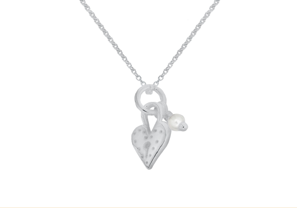 Sterling Silver Heart Padlock and Pearl Adjustable Necklace  