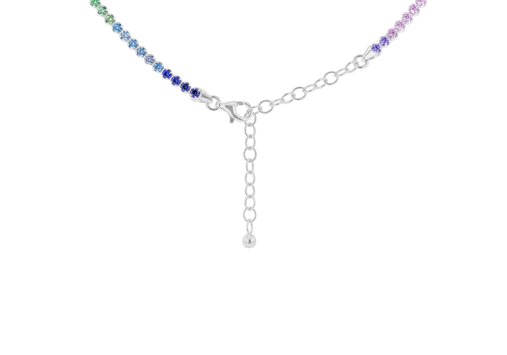 Sterling Silver Rhodium Plated Rainbow Zirconia Tennis Necklace