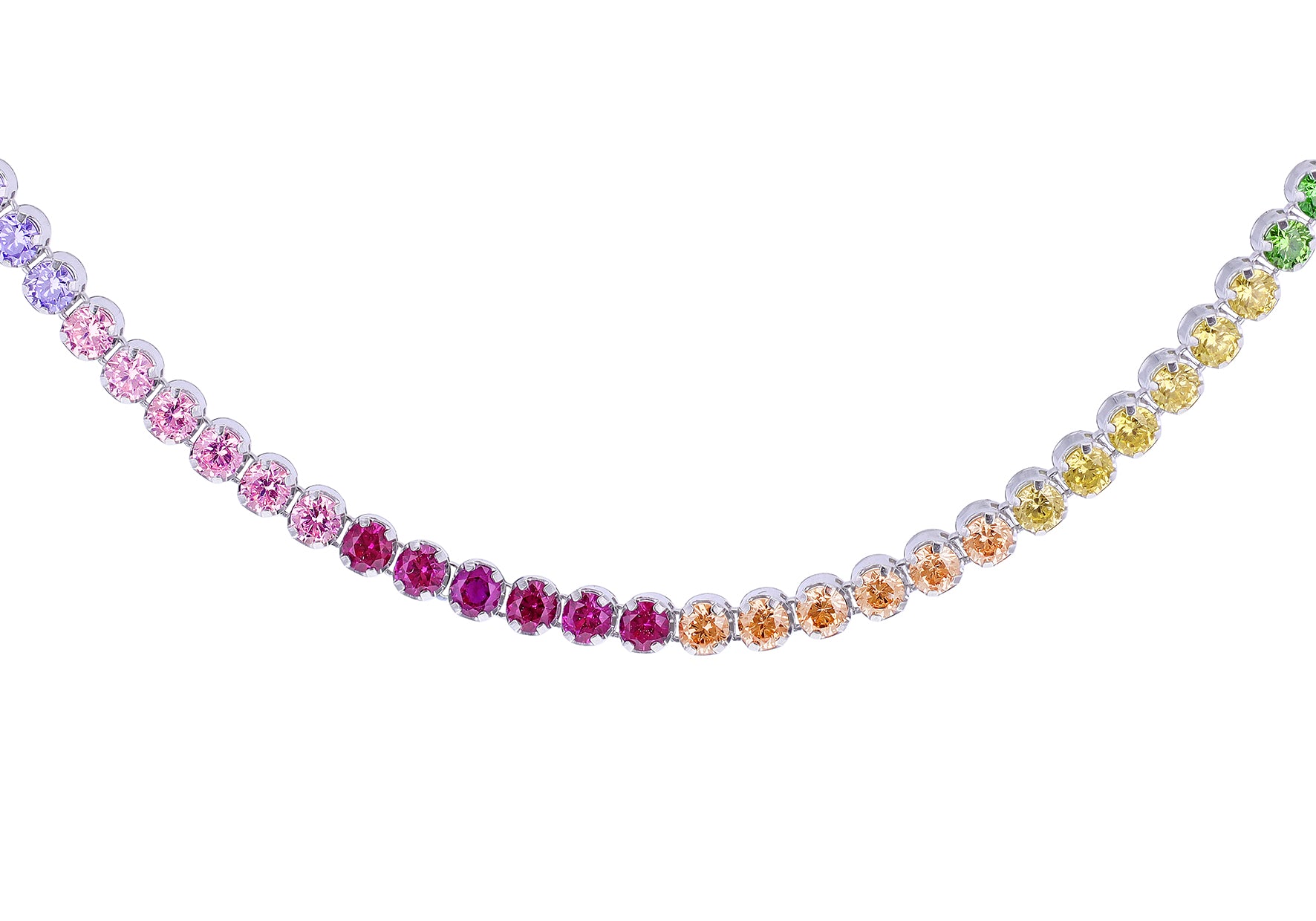 Sterling Silver Rhodium Plated Rainbow Zirconia Tennis Necklace
