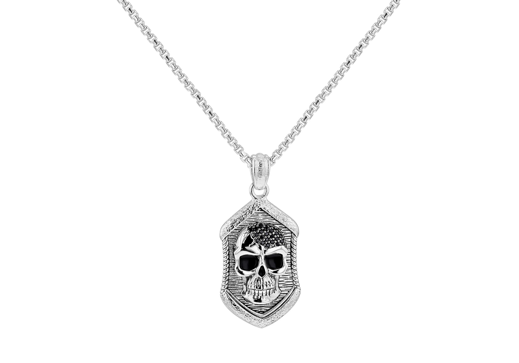 Sterling Silver Black Spinel Stone Skull Necklace