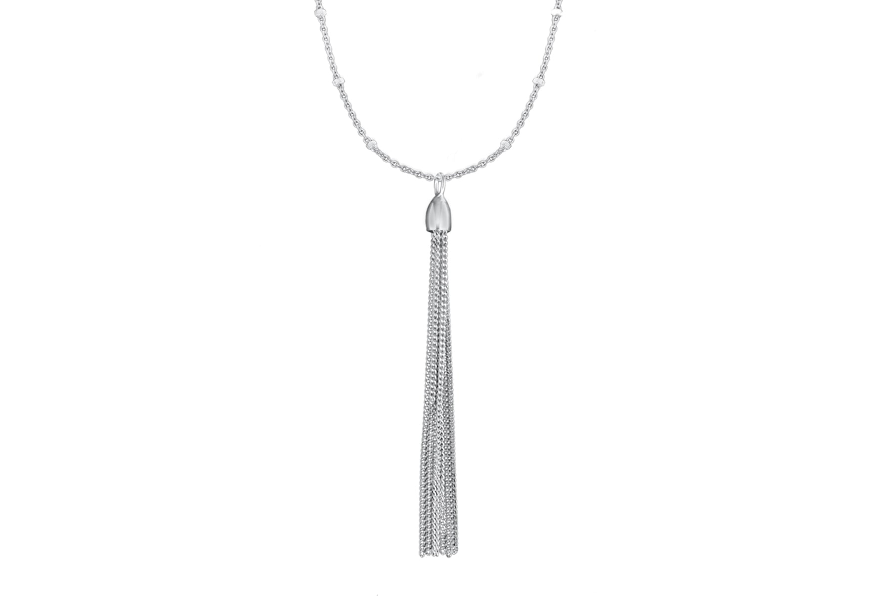 Sterling Silver Curb Chain Tassle and ube Detail Trace Chain Necklace  46m/18"9