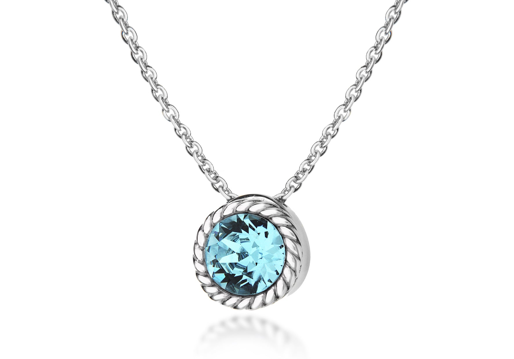 Sterling Silver Light Blue Swarovski Crystal March Birthstone Necklace  