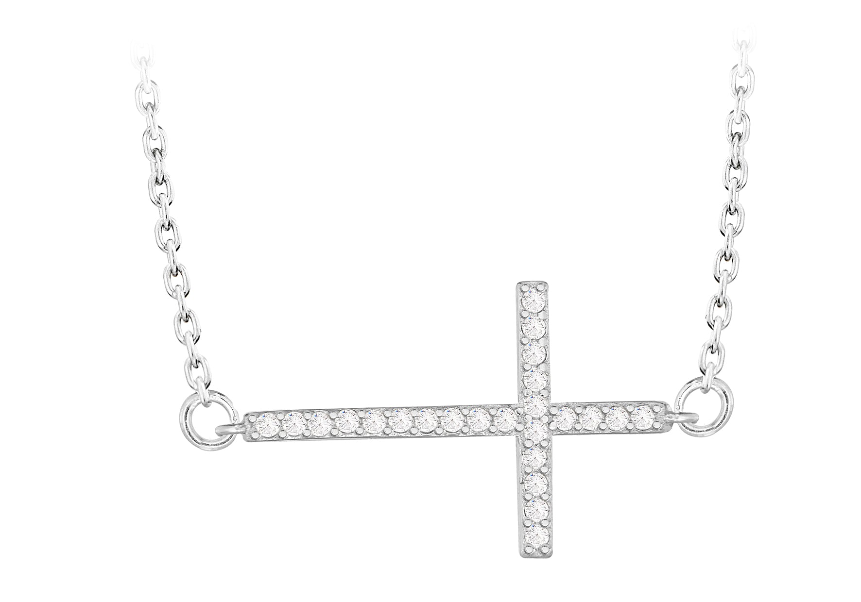 Sterling Silver Rhodium Plated Zirconia  25mm x 14mm Cross Necklace  44.5m/17.5"9