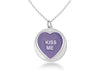 Sterling Silver 'Kiss Me' Purple Heart Disc Pendant on Chain Necklace  46m/18"9