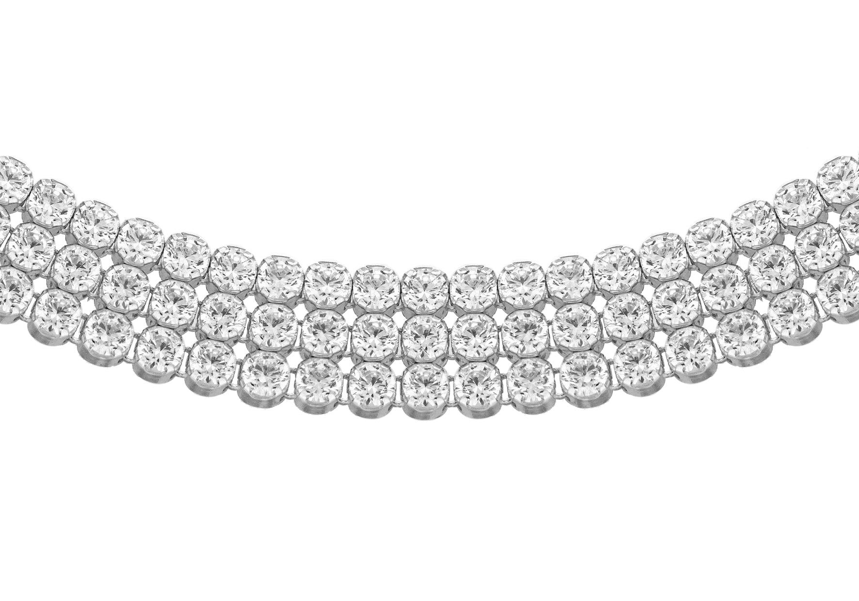 Sterling Silver Triple Row 2mm Round Zirconia  Tennis Necklace  43m/17"9