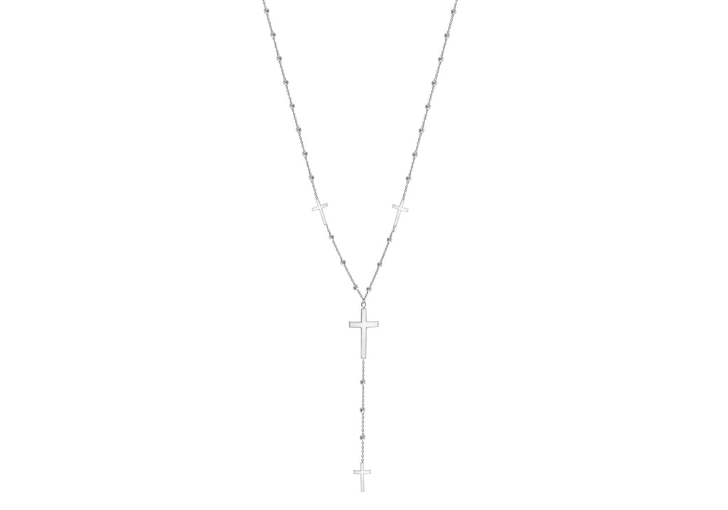 Sterling Silver Cross and Ball Y-Shaped Necklace  63.5m/25"9