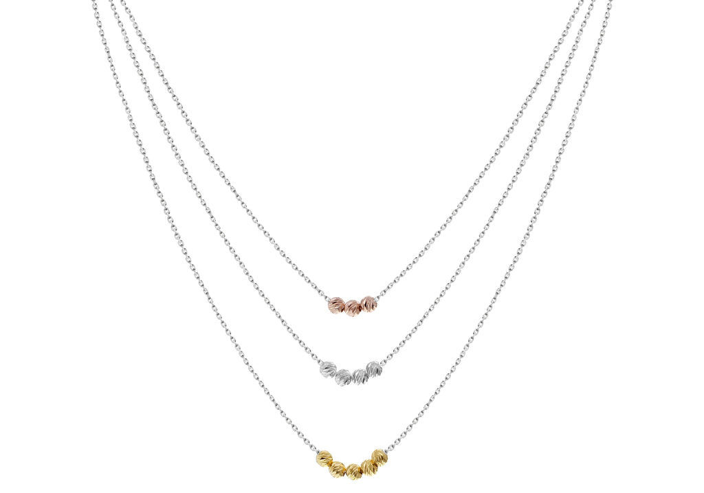 Sterling Silver 3-Tone Graduated Diamond Cut Ball Necklace  46m/18"9