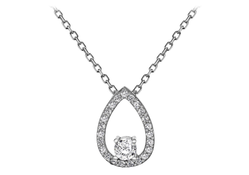 Sterling Silver Rhodium Plated Zirconia  Teardrop Adjustable Necklace  43m/17"-46m/18"9