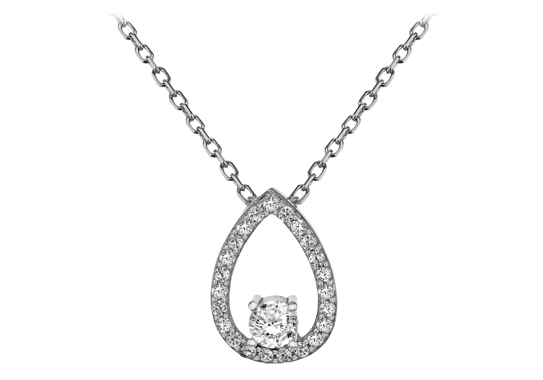 Sterling Silver Rhodium Plated Zirconia  Teardrop Adjustable Necklace  43m/17"-46m/18"9