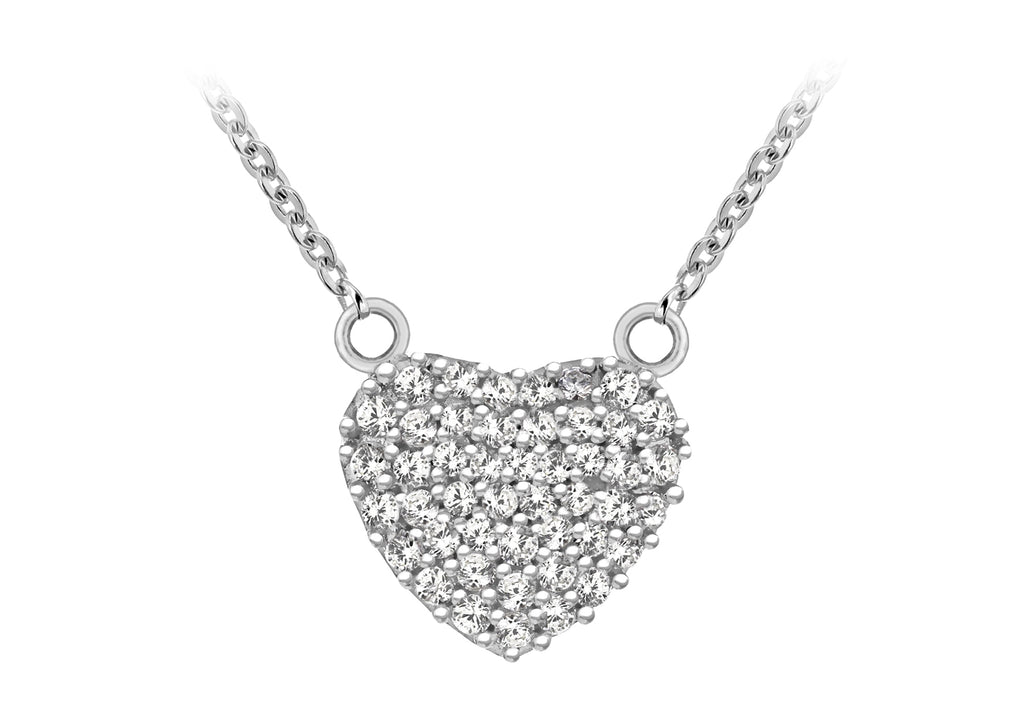 Sterling Silver Rhodium Plated Zirconia  10.5mm x 10.75mm Heart Necklace  41m/16"-46m/18"9