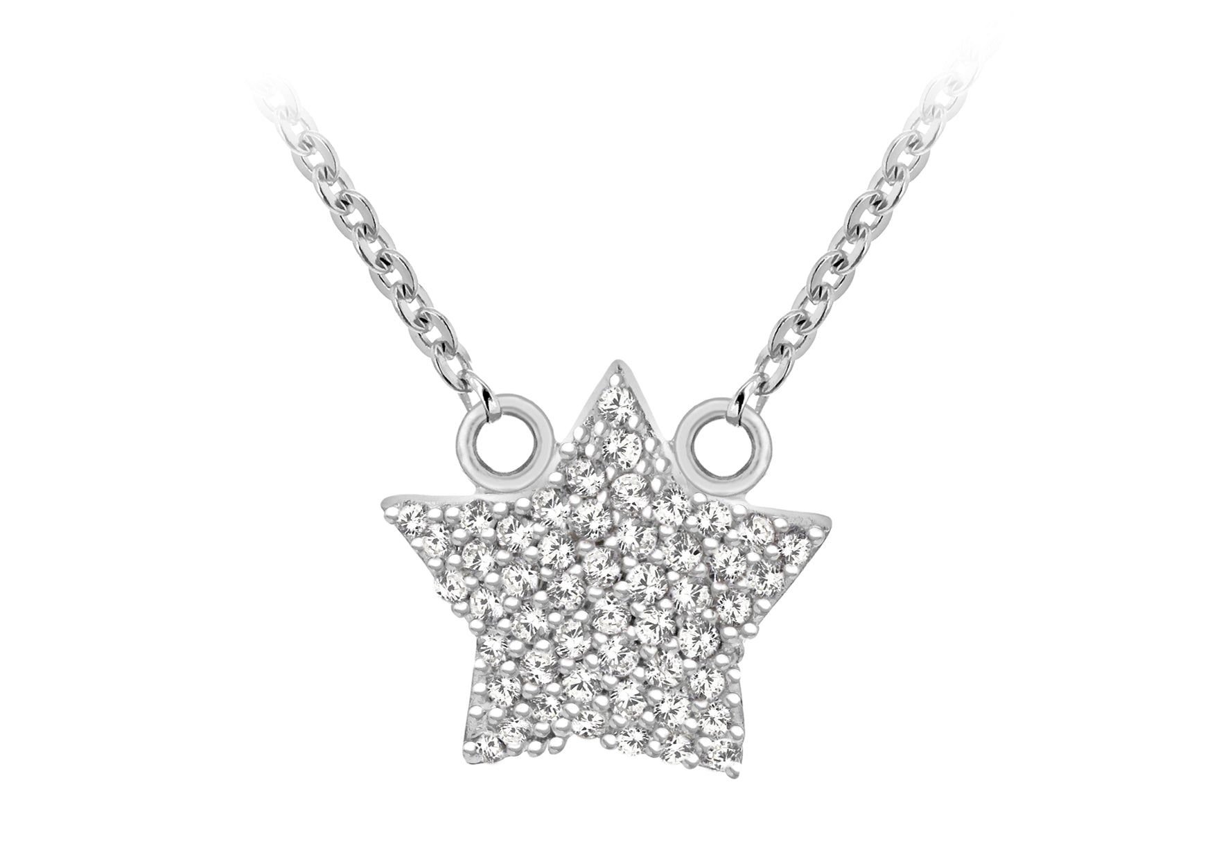 Sterling Silver Rhodium Plated Zirconia  Star Necklace  41m/16"-46m/18"9