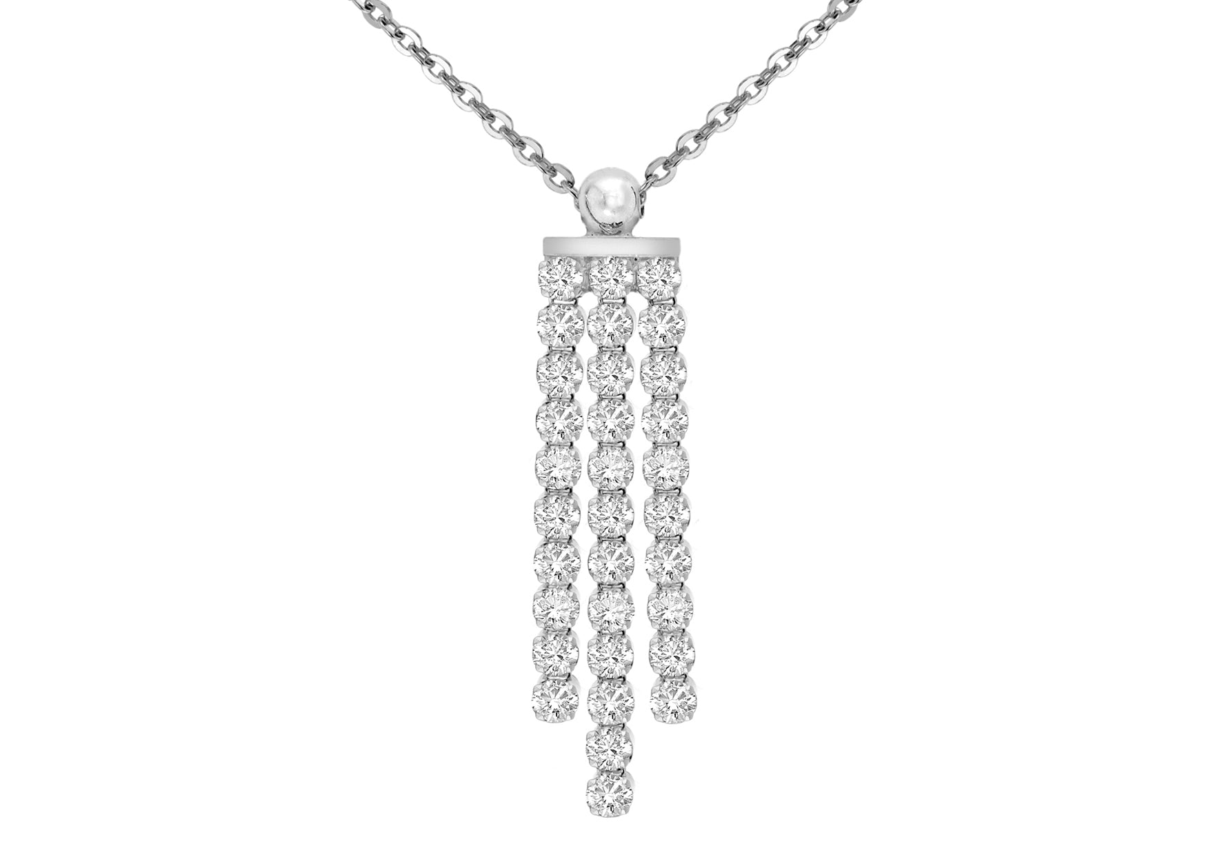 Sterling Silver Rhodium Plated Zirconia  Fringe Necklace  43m/17"9