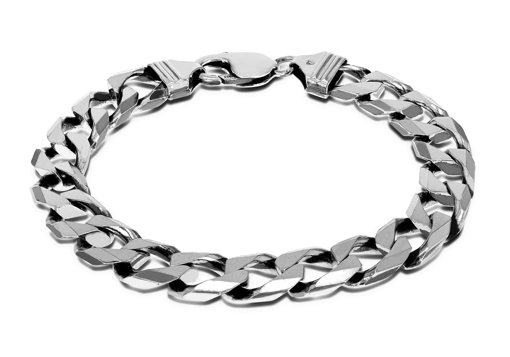 Sterling Silver Rhodium Plated 10mm Square Curb Bracelet 21.5m/8.5"9